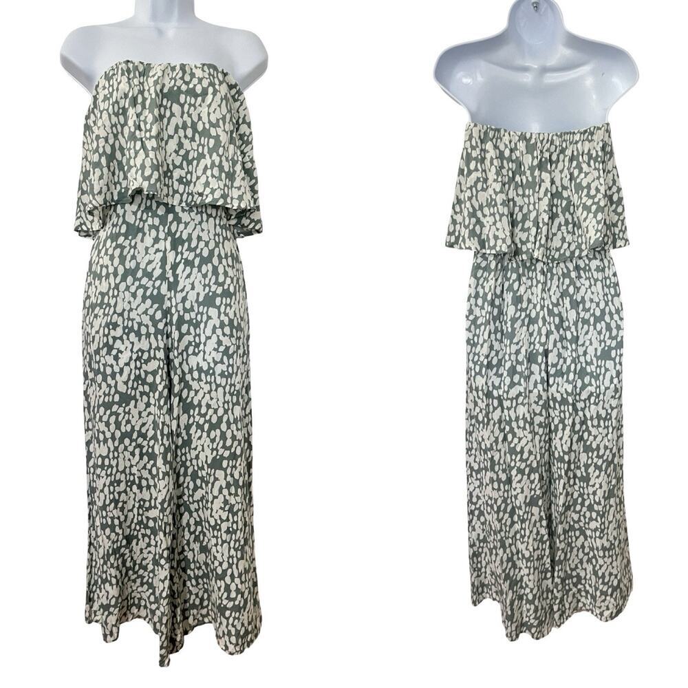 L Space Paulina Abstract‎ Print Ruffle Strapless Jumpsuit Size XS Vacay Wide Leg